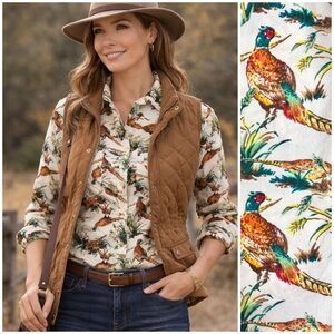 L.L. Bean Signature Lightweight Flannel Shirt Pheasant Bird Print Hunting Small